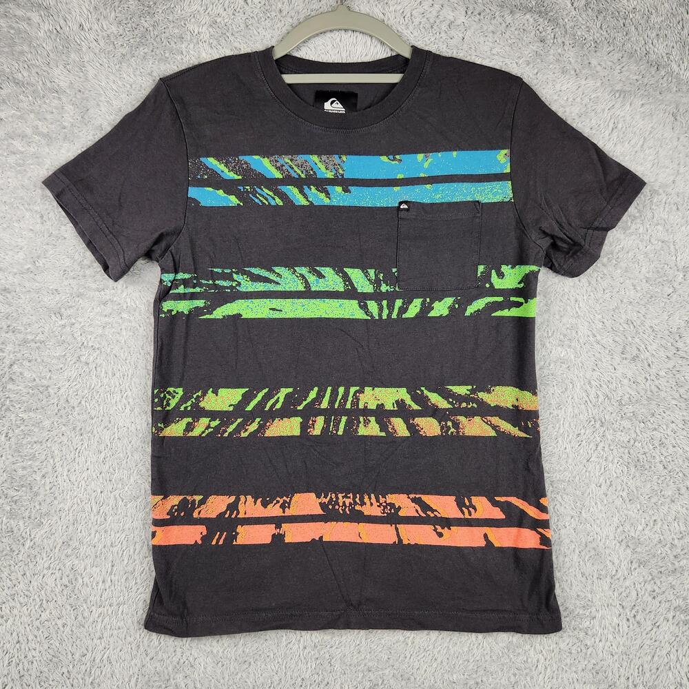 Vintage Quiksilver Shirt Womens Large Gray Stripe Palm Graphic Pocket Surf Y2k